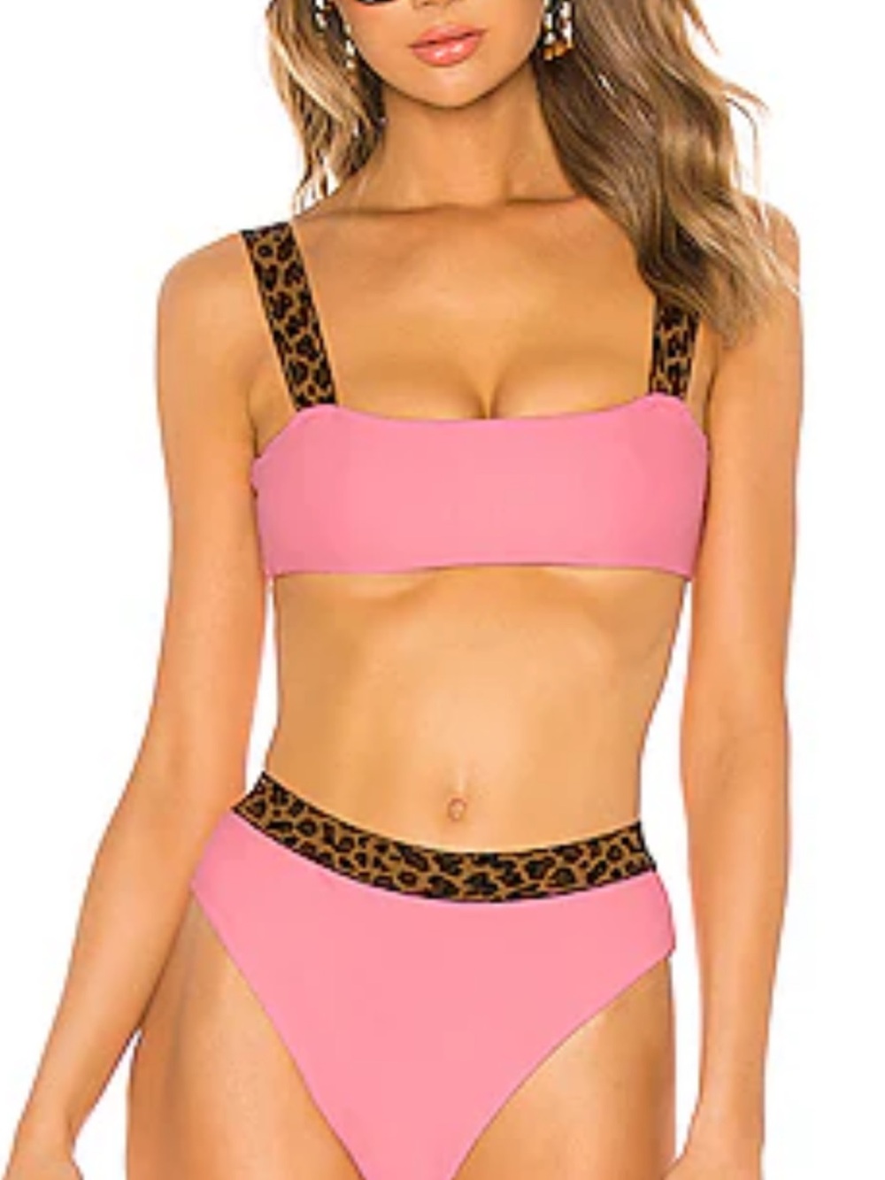 New Tularosa Otto Pink and Leopard-Trim Two-Piece Swimsuit - Picture 5 of 5